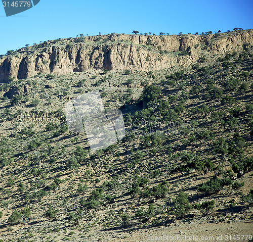 Image of valley in   africa morocco the atlas dry mountain ground isolate