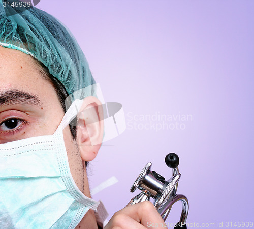 Image of Portrait of a young doctor with stethoscope.