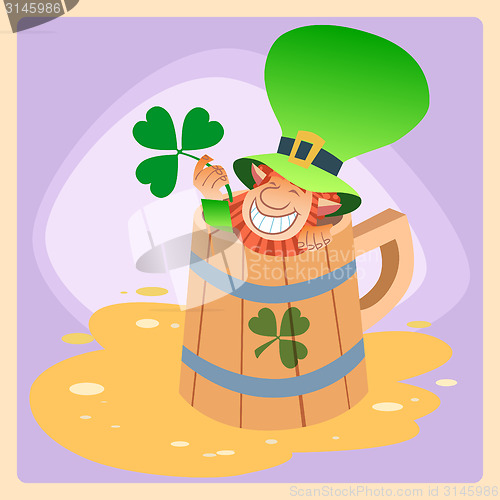 Image of Leprechaun in a mug of beer St. Patrick day