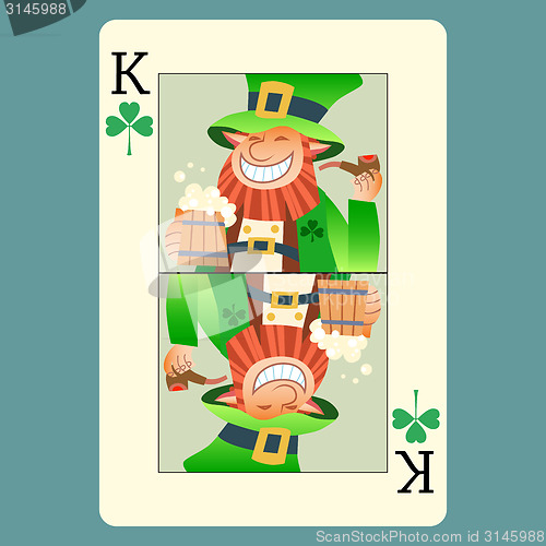 Image of Playing card king green leprechaun St. Patrick day
