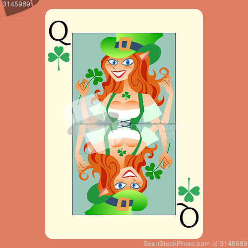 Image of Red-haired elphicke playing card Queen St. Patrick day