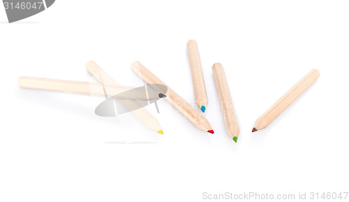 Image of Various color pencils on white background