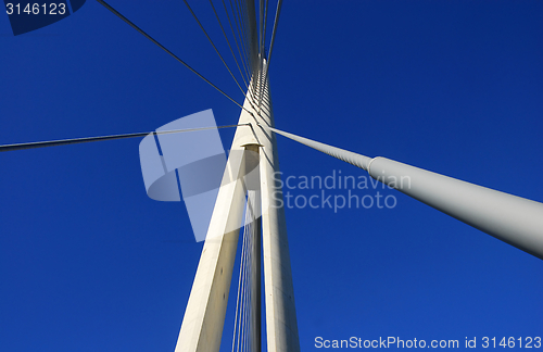Image of Details of Ada bridge tower in Belgrade, Serbia