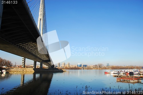 Image of Ada bridge tower in Belgrade, Serbia