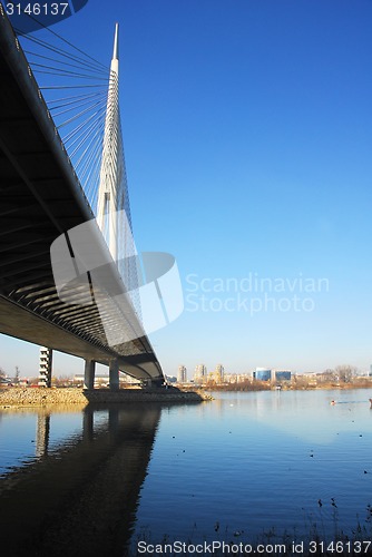 Image of Ada bridge tower in Belgrade, Serbia