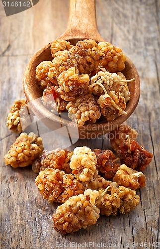 Image of spoon of dried mulberries