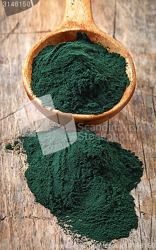 Image of spoon of spirulina algae powder