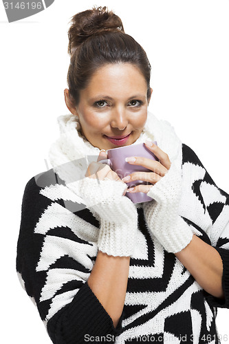 Image of Cold woman in an elegant black and white outfit