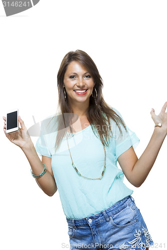 Image of Pretty Happy Woman Holding a Mobile Phone