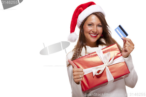 Image of Smiling woman purchasing Christmas gifts