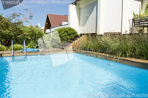 Image of Swimming Pool next to Modern Building