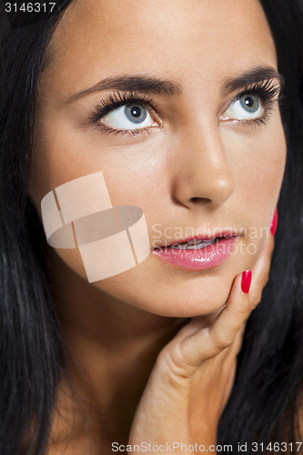 Image of Close up Portrait of Bare Young Woman Looking Afar