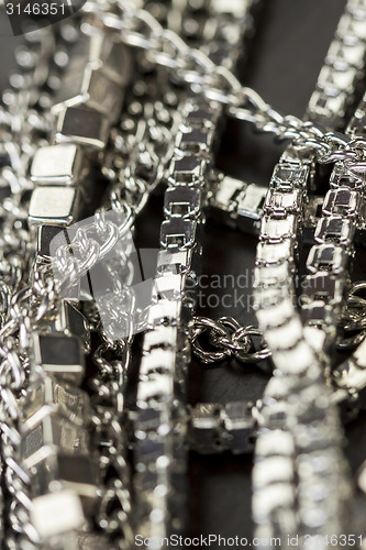 Image of Pile of assorted silver chains