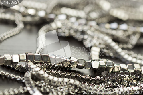 Image of Pile of assorted silver chains