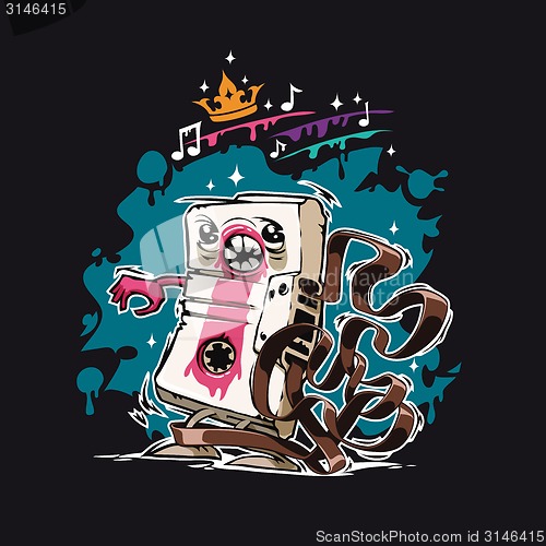 Image of Cartoon Audio Cassette Tape on Dark Background