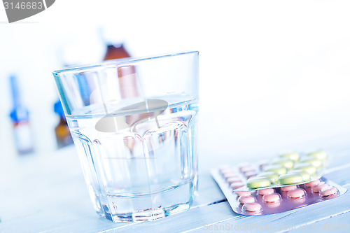 Image of pills and water