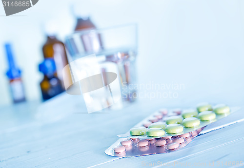 Image of pills and water