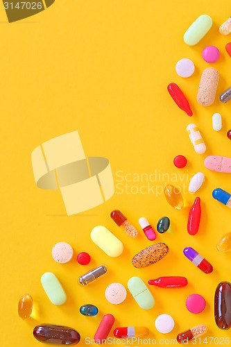 Image of Many colorful pills isolated