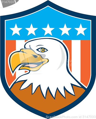 Image of American Bald Eagle Head Smiling Flag Cartoon 