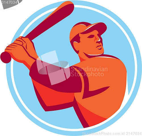 Image of Baseball Batter Batting Bat Circle Retro