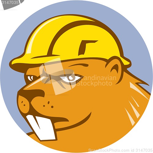 Image of Beaver Construction Worker Circle Cartoon 