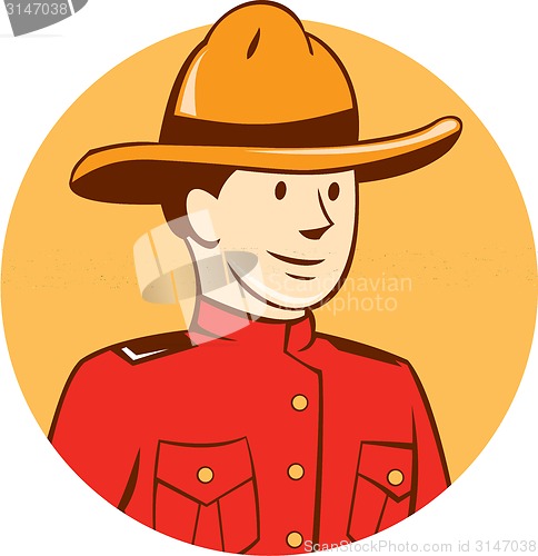 Image of Mounted Police Officer Bust Circle Cartoon