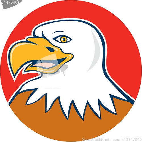 Image of American Bald Eagle Head Smiling Circle Cartoon