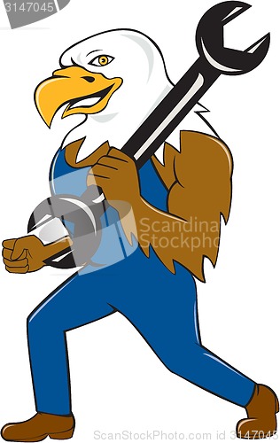 Image of American Bald Eagle Mechanic Wrench Cartoon 