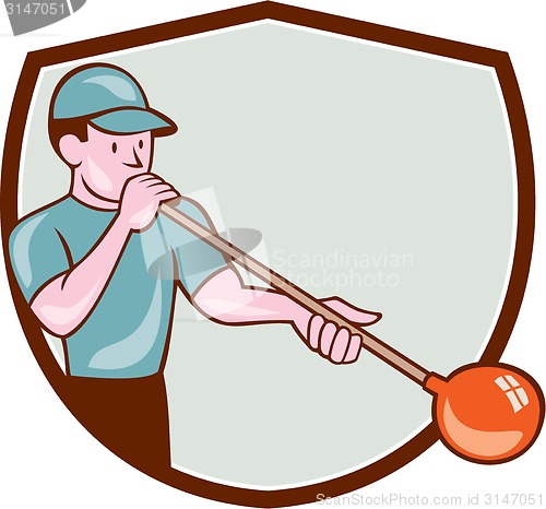 Image of Glassblower Glassblowing Cartoon Shield