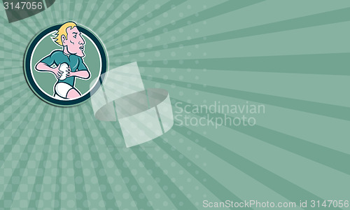 Image of Business card Rugby Player Running Ball Circle Cartoon