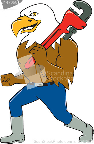 Image of Bald Eagle Plumber Monkey Wrench Circle Cartoon