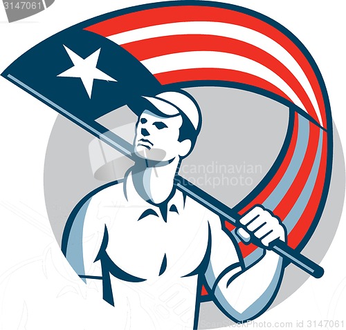 Image of American Tradesman Holding USA Flag Circle