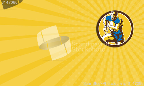 Image of Business card Rugby Player Running Goose Steps Circle Retro