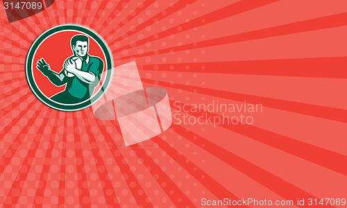 Image of Business card Rugby Player Ball Hand Out Circle Retro