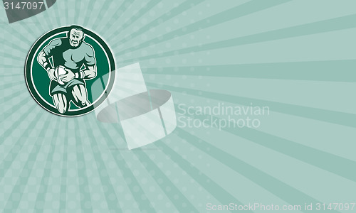 Image of Business card Rugby Player Running Attacking Circle Retro