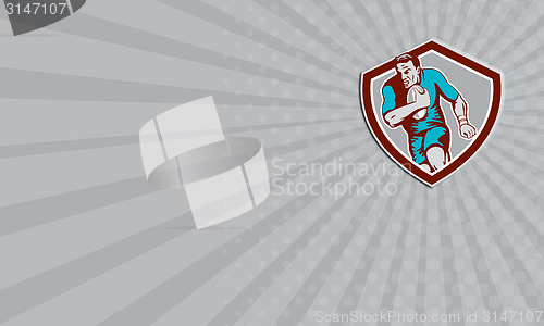 Image of Business card Rugby Player Running Ball Shield Retro