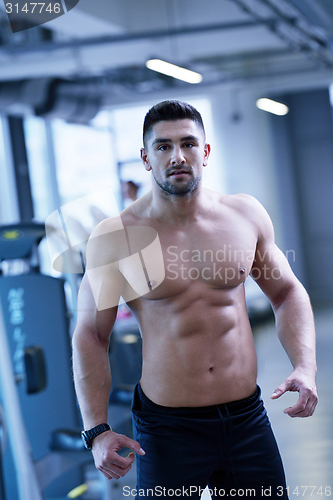 Image of handsome man exercising at the gym