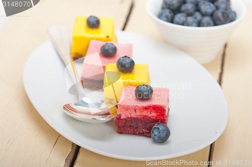 Image of strawberry and mango mousse dessert cake