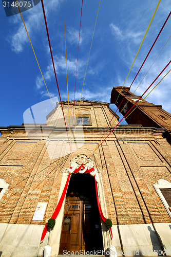 Image of  church  in  the samarate   old   closed brick tower   italy  lo