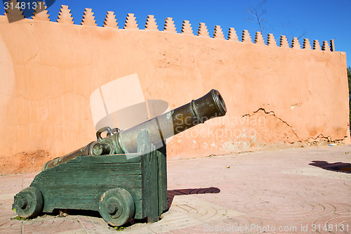 Image of in africa morocco  green bronze cannon and the blue sky