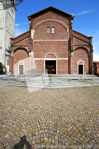 Image of cardano   in  the old   church  closed brick tower sidewalk ital