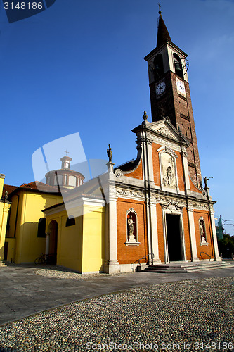 Image of in  the mozzate  old   church    brick tower sidewalk italy  lom