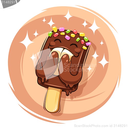 Image of Happy Cartoon Chocolate Ice Cream on Round Frame