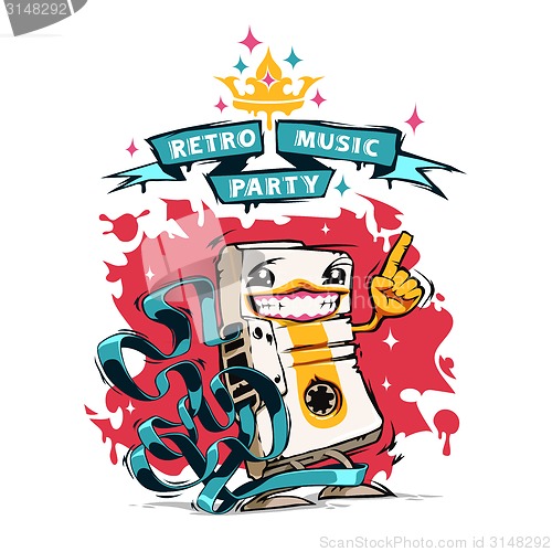 Image of Retro Music Party Poster With Happy Audio Cassette