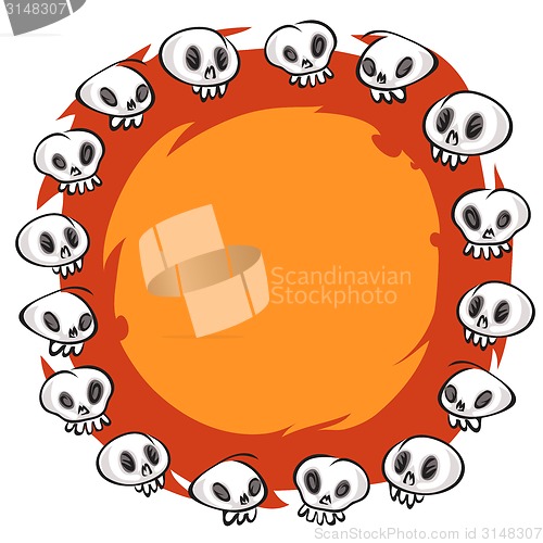 Image of Cartoon Skulls Round Frame on White Background