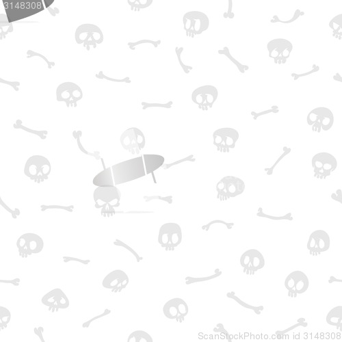 Image of Gray Cartoon Skulls on White Background Seamless Pattern