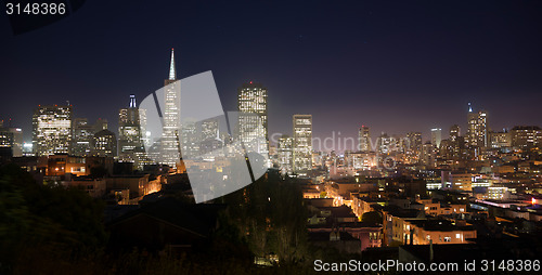 Image of Beautiful Light Glows Over Neighborhood Homes Buildings San Fran