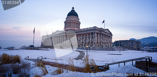 Image of Winter Deep Freeze Sunrise Landscape Utah State Capital Architec