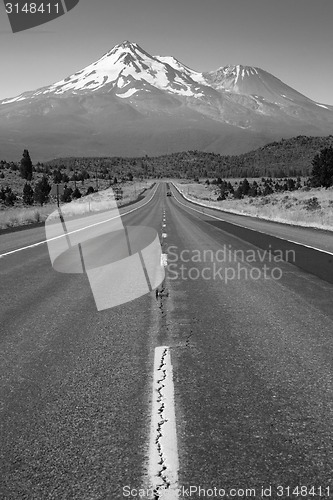 Image of California Highway Heads Toward Mountain Landscape Mt Shasta Cas