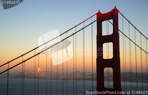 Image of Sunset San Francisco Golden Gate Bridge Pacific Ocean West Coast